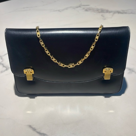 Celine Vintage Box Calf Macadam Logo 2Way Chain Shoulder Clutch RARE - Picture 3 of 14